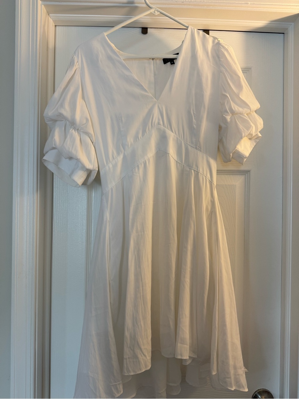 1. State White Puff Sleeve V-Neck High-Low Dress